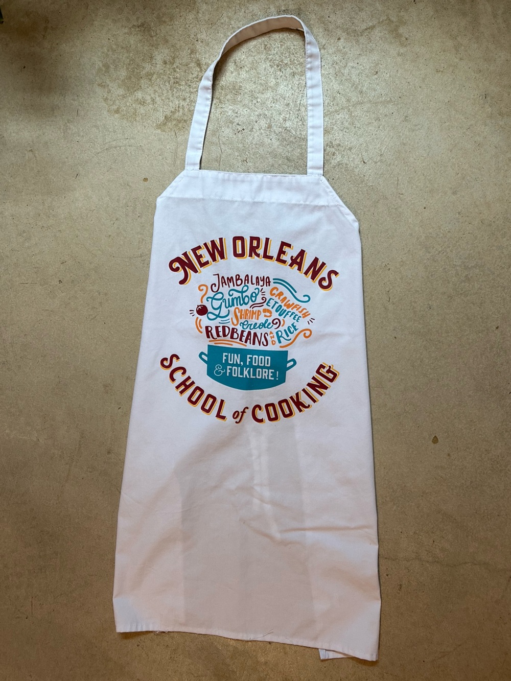 New Orleans School of Cooking Kitchen Apron Colorful Graphic with Classics